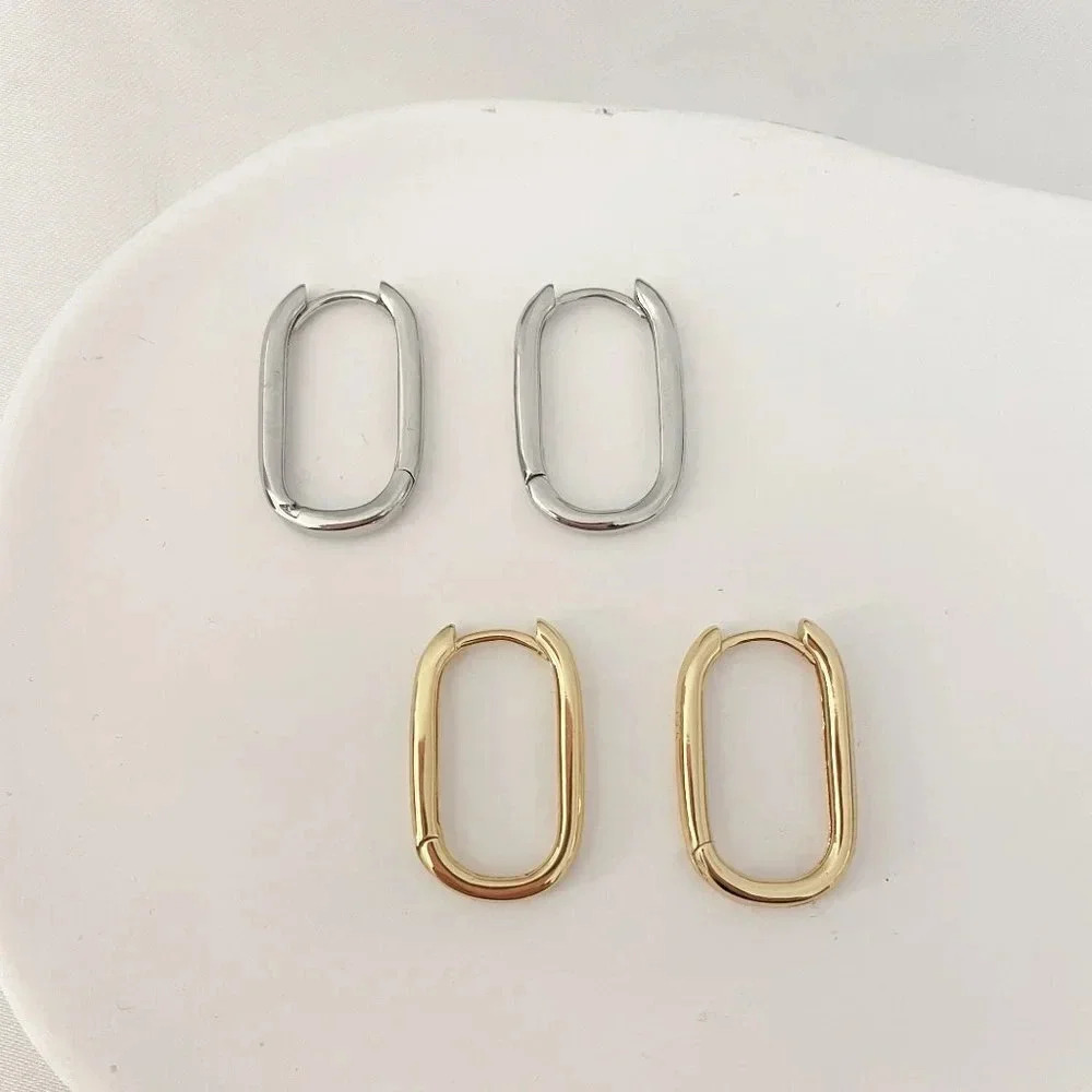 925 Sterling Silver Oval Huggies U Shaped Earrings Small Hoop Earrings - Picture 6 of 9